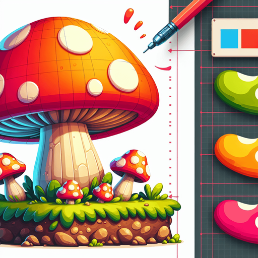 Generate a cartoon-style giant mushroom obstacle for a helicopter game. It should be colorful, exaggerated in size, and fun in appearance, with a thick stem and a big cap. Use soft shadows and vibrant tones..
Single Game Texture.  In-Game asset.  2d.  Blank background.  High contrast.  No shadows