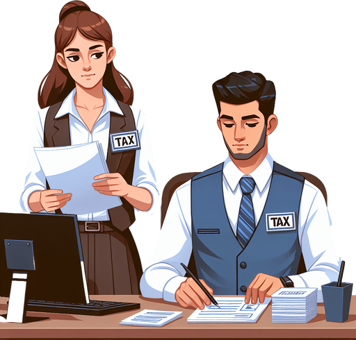 Income tax officer.
Single Game Texture. In-Game asset. 2d. Blank background. High contrast. No shadows.
