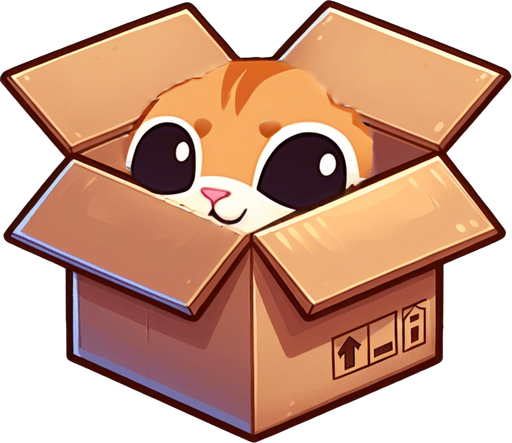 Detail of face head and ears of a cute Chibi ginger cat's looking from the box into the camera. Cheeky, happy. Brown eyes