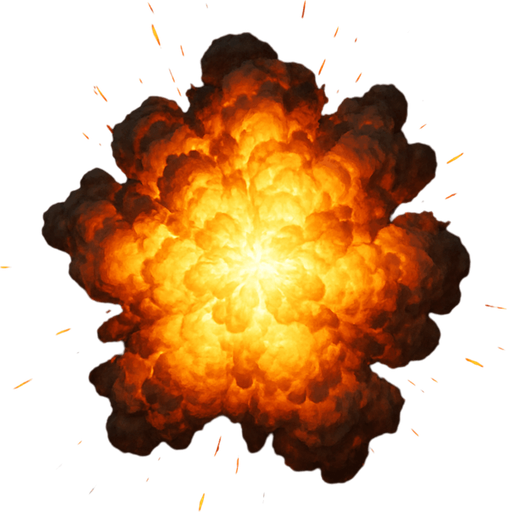 Patlama, gerçekçi, üstten görünüm, yazısız.
In-Game asset.  High contrast.  No shadows