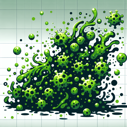 green germs splash out.
Single Game Texture.  In-Game asset.  2d.  Blank background.  High contrast.  No shadows