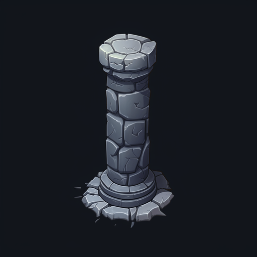 Single Short round Isometric dungeon column, simple, few stones, single column, no floor, dark room, Single Game Texture. In-Game asset. 2d. Pixelart. White background. Blank background. Low detail. High contrast.