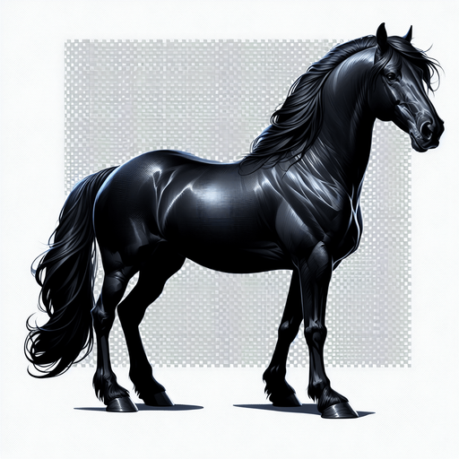 Black horse.
Single Game Texture.  In-Game asset.  2d.  Blank background.  High contrast.  No shadows