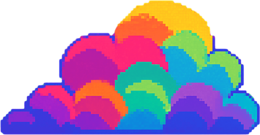 Rainbow sky background, colorful clouds with rainbow stripes, magical atmosphere, vibrant colors, 2D pixel art.
In-Game asset.  2d.  High contrast.  No shadows