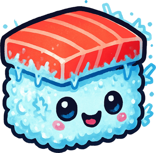 Sushi congelado con cara cute.
In-Game asset.  2d.  High contrast.  No shadows