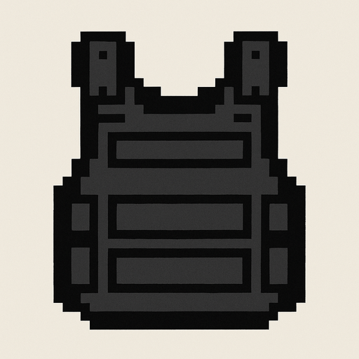 chaleco antibalas negro hecho con pixeles..
In-Game asset.  2d.  High contrast.  No shadows