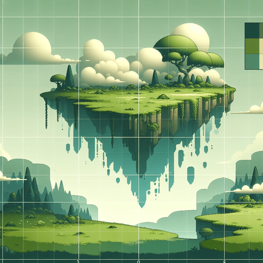floating land world imagination green colors not pixels no text in the image.
Single Game Texture. In-Game asset. 2d. Blank background. High contrast. No shadows.