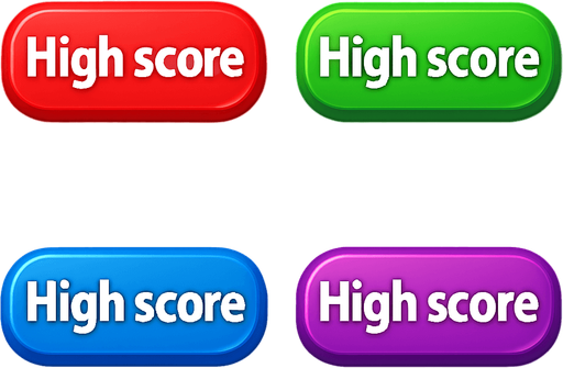 3D pack of buttons have text "Hich score". different colors. HD colors.
In-Game asset.  High contrast.  No shadows. 3D