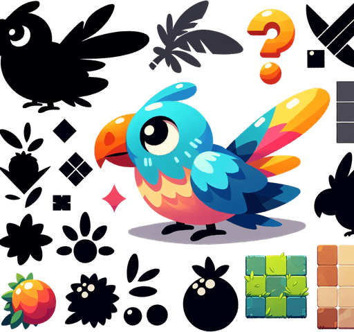 Bird.
Single Game Texture. In-Game asset. 2d. Blank background. High contrast. No shadows.