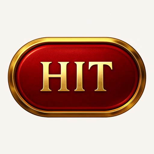 Crea un asset visual para el botón 'HIT' (Pedir Carta) para la mesa de Blackjack de lujo.

Objetivo: Un botón claro y elegante que permita al jugador pedir otra carta, coherente con la opulencia del casino.

Diseño:

Forma: Óvalo o rectángulo con bordes suaves, prominente y fácil de pulsar.

Texto Central: La palabra 'HIT' (o 'PEDIR') en mayúsculas, con tipografía audaz, limpia y elegante de casino.

Color: Base en un color que transmita acción, como un rojo rubí vibrante o un naranja ámbar, con acabado metálico o pulido.

Borde: Un borde brillante en dorado o plateado.

Efectos (si Upit lo permite):

Sutil efecto de relieve o biselado para darle profundidad.

Un ligero brillo o resplandor que lo haga destacar.

Textura que simule metal pulido o un material lujoso.

Fondo: Asset independiente con fondo transparente..
In-Game asset.  2d.  High contrast.  No shadows