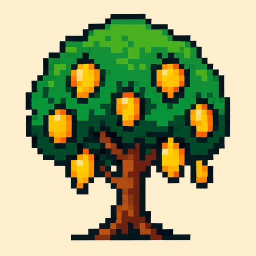 Mango tree 8 bit.
In-Game asset.  2d.  High contrast.  No shadows