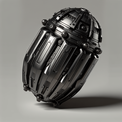 2d Ağır, metalik bir kapsül. Yüzeyi mat siyah, aerodinamik hatlara sahip. Üzerinde belirgin açılma mekanizmaları ve iniş takımlarını andıran çıkıntılar var. Etrafında hafif bir uğultu ve titreşim hissediliyor. İçinde ne olduğu bilinmiyor, ancak tehlikeli bir şey taşıdığı kesin..
Single Game Texture.  In-Game asset.  2d.  Blank background.  High contrast.  No shadows