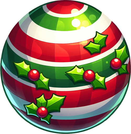 Ball with Christmas skin. Cartoon. Single Game Texture. In-Game asset. 2d. Blank background. High contrast. No shadows.