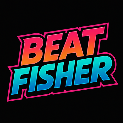 Game logo for the game ‘Beat Fisher’. High def 80’s color themed SVG of the word..
In-Game asset.  2d.  High contrast.  No shadows