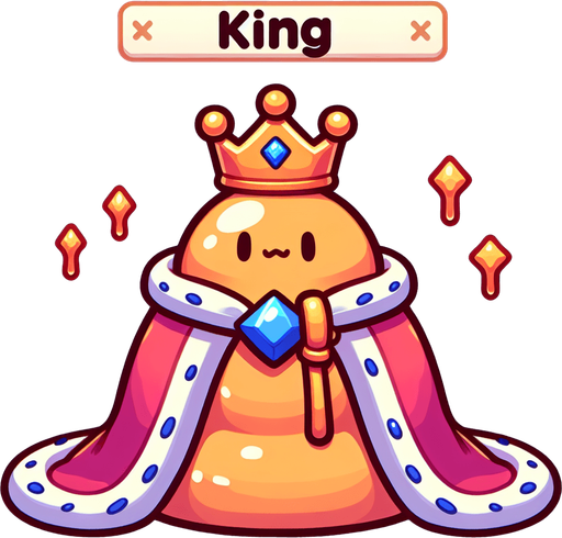 Un slime rey RPG con estilo suave y simple.
Single Game Texture.  In-Game asset.  2d.  Blank background.  High contrast.  No shadows