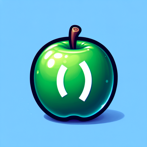 white " /" on a green apple.
Single Game Texture. In-Game asset. 2d. Blank background. High contrast. No shadows.