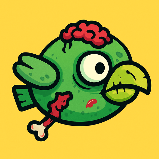 Make a zombi flapy bird.
In-Game asset.  2d.  High contrast.  No shadows