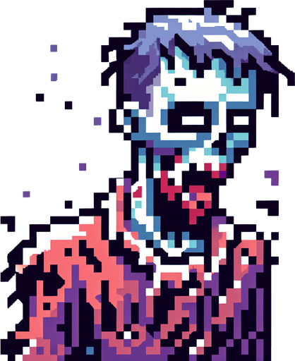 Zombie pixer.
Single Game Texture.  In-Game asset.  2d.  Blank background.  High contrast.  No shadows