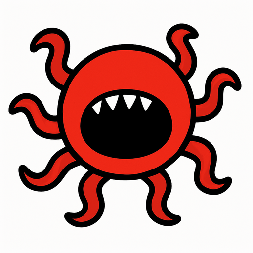 tentacled red circle with a mouth and no eyes.
In-Game asset.  2d.  High contrast.  No shadows. Very simple