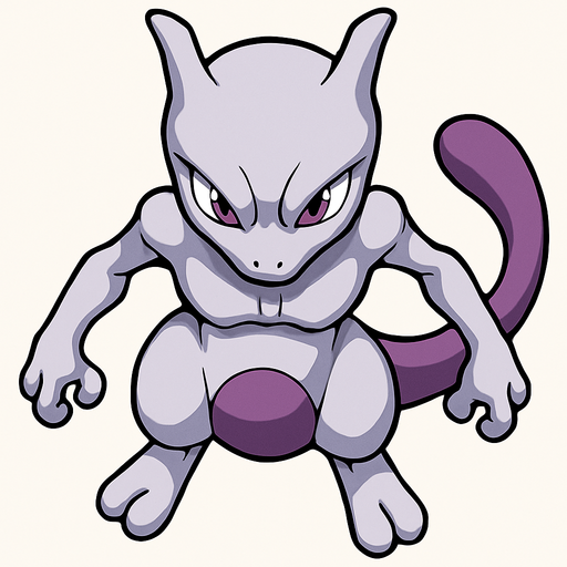 Mewtwo, visto desde arriba, altos detalles.
In-Game asset.  2d.  High contrast.  No shadows