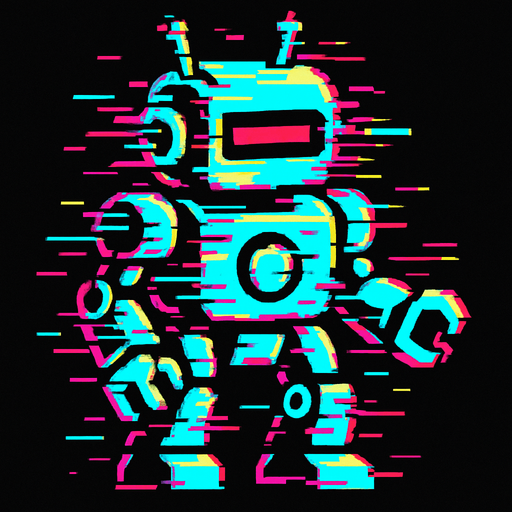 glitch robot.
In-Game asset.  2d.  High contrast.  No shadows