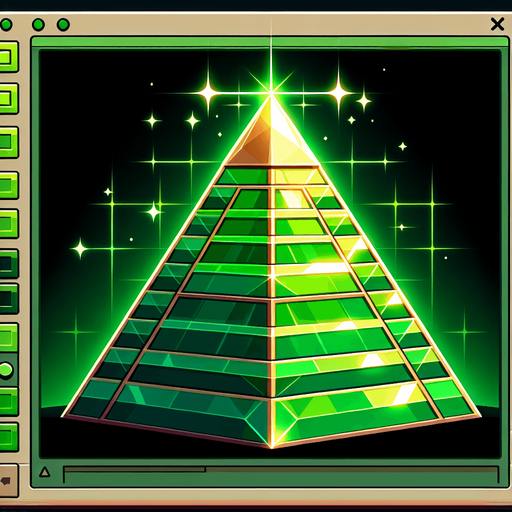 A pyramid of vibrant green colour dazzling.
Single Game Texture. In-Game asset. 2d. Blank background. High contrast. No shadows.
