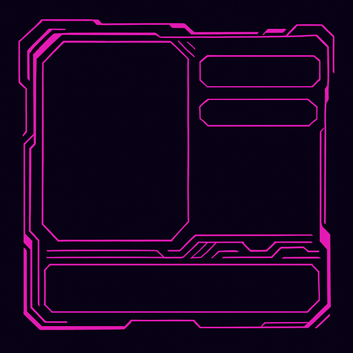 Empty cyberpunk style storybox design in which it's size enable song cover, difficulty level and song description to be added in the storybox.
In-Game asset.  2d.  High contrast.  No shadows