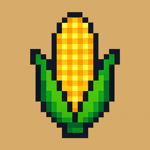 Corn 2d pixilated topdown.
In-Game asset.  2d.  High contrast.  No shadows