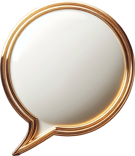 text bubble with golden lines, in front view.