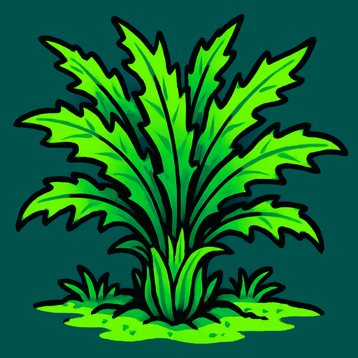 A crazy almost neon green plant that can grow both on in the jungles and on beaches.
In-Game asset.  2d.  High contrast.  No shadows