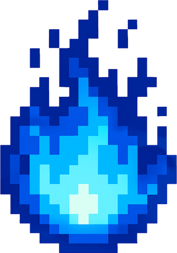 High quality 2D pixel art blue fire ball.
In-Game asset.  2d.  High contrast.  No shadows