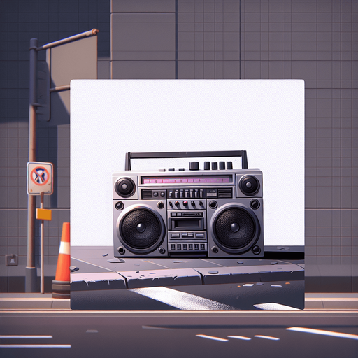an urban street road near a boom box Single Game Texture. In-Game asset. 2d. Blank background. High contrast. No shadows.