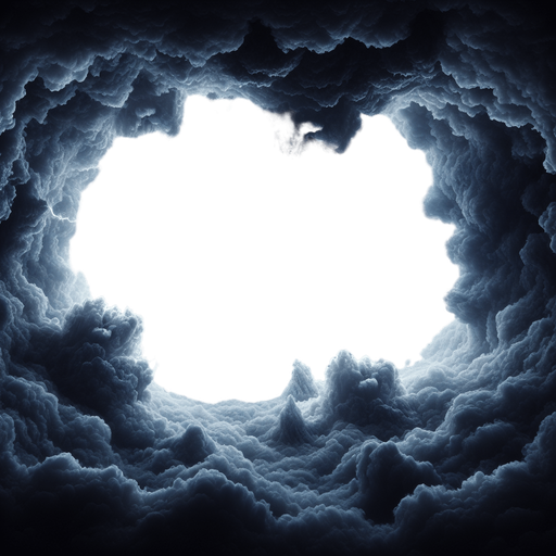 frame made of dark clouds, some blue sparks, it fill the complete screen, in the center is white only, on white background