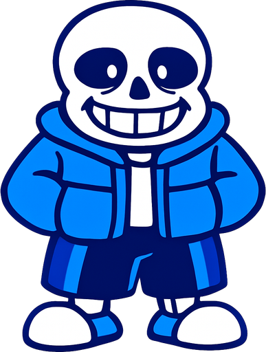 Sans de color azul.
In-Game asset.  2d.  High contrast.  No shadows