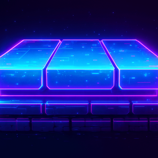 Neon cyberpunk hologram glowing platform side view