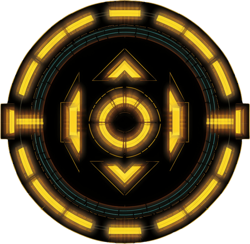 Dark circular power up with three bright yellow arrows pointing upwards.
Game Texture. In-Game asset. 2d. Pixelart. White background. Blank background. Low detail. High contrast.