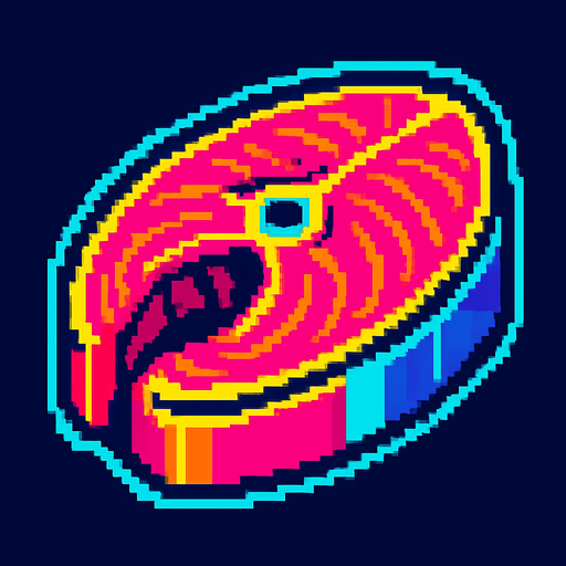 A raw fish steak. 80s arcade machine graphics..
In-Game asset.  2d.  High contrast.  No shadows