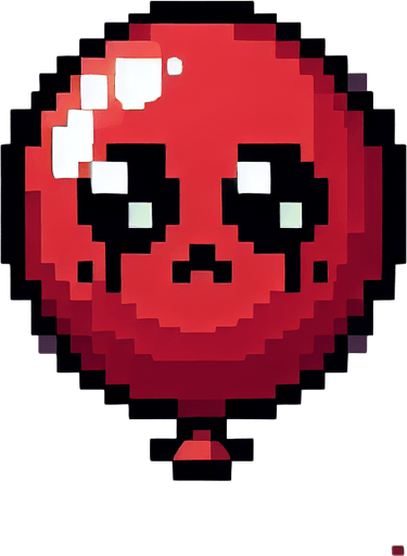 cute red balloon. looking up. feeling scared. Single Game Texture. In-Game asset. 2d. Blank background. High contrast. No shadows. pixel. 8 bit