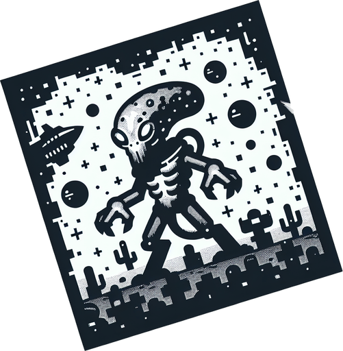 space enemy.
Single Game Texture.  In-Game asset.  2d.  Blank background.  High contrast.  No shadows