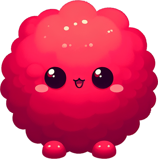 a red furry cuddly ball of fur. little feet. No ears. cute happy face. Cartoon style. Cute art style. Simple vector style. Pastel colors, flat shaded, vector art. Single Game Texture. In-Game asset. 2d. Blank background. High contrast. No shadows