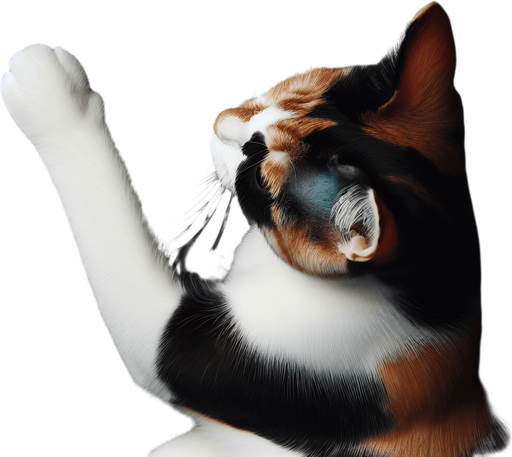 tricolor cat-arm slightly bent, top view.