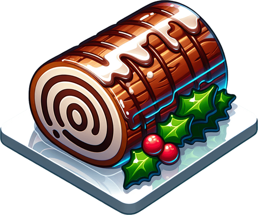a christmas log cacke. plastic style. Single Game Texture. In-Game asset. 2d. Blank background. High contrast. No shadows.