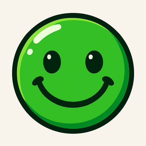 Can you draw a smiling face with rounded edges, green and shiny effect?.
In-Game asset.  2d.  High contrast.  No shadows