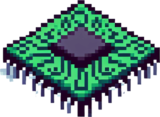 Green microchip pixelart
Single Game Texture. In-Game asset. 2d. Blank background. High contrast. No shadows.