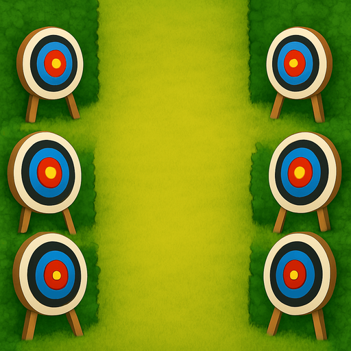 Haz el cesped del medio de un verde mas amarillo. añade dianas de tiro a las lados sobre los arbustos dos de cada lado.