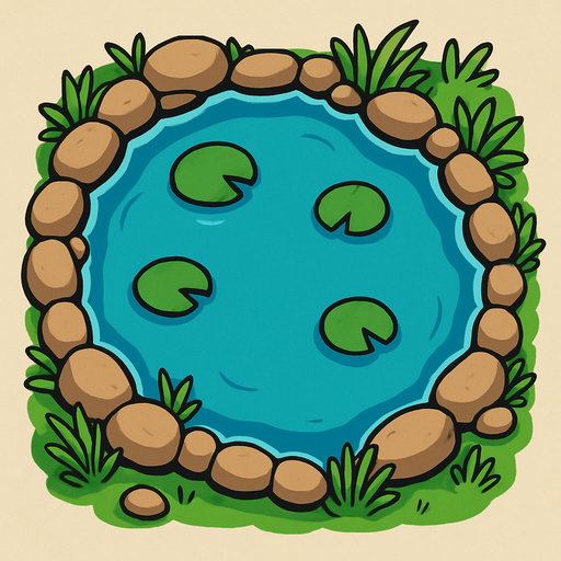 A pond. Top down view..
In-Game asset.  2d.  High contrast.  No shadows