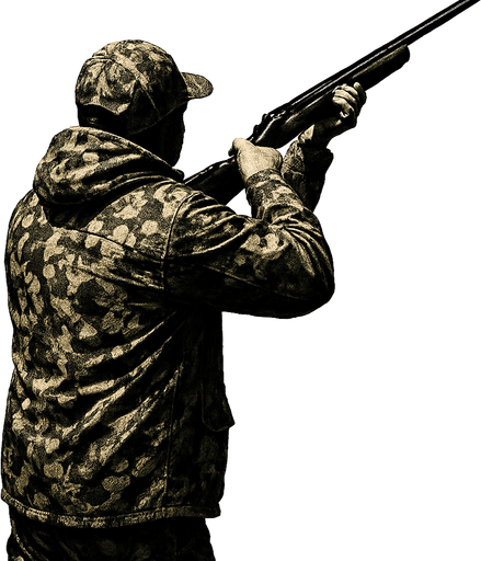 kamuflaj giymiş avcı ayakta yukarıya ateş ediyor .gerçek fotoğraf..
In-Game asset.  2d.  High contrast.  No shadows sırtı bize dönük olsun