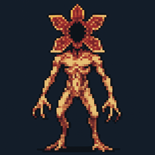 A Stranger Things demogorgon in pixel art.
In-Game asset.  2d.  High contrast.  No shadows