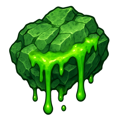 Rocky green rock with green venom dripping off it.
Single Game Texture.  In-Game asset.  2d.  Blank background.  High contrast.  No shadows