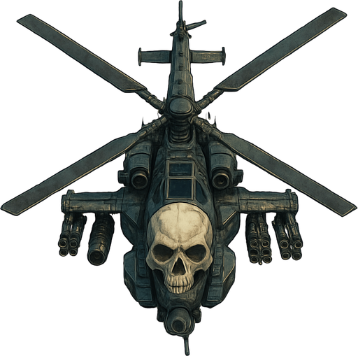 Combat space helicopter skull tip top view.